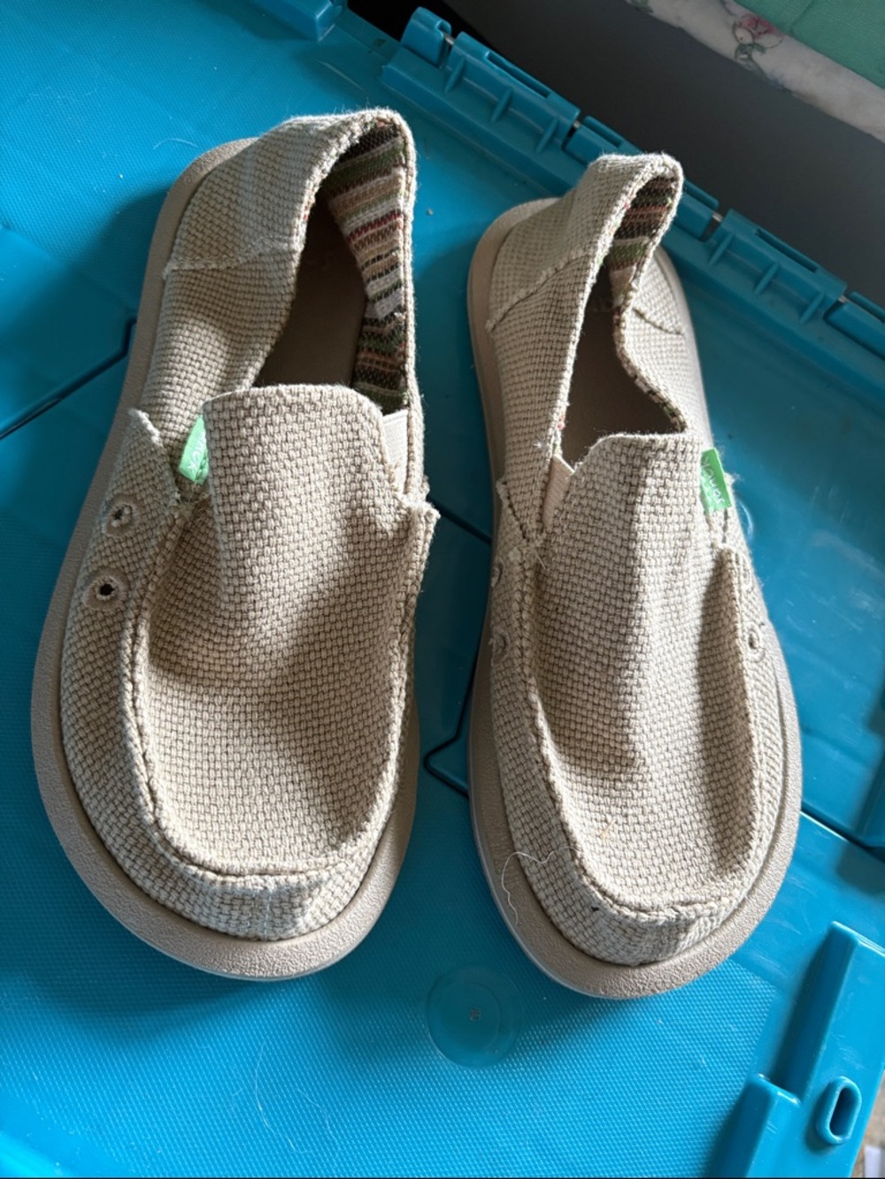 Sanuk Beige Canvas Kids Slip-On Sneakers